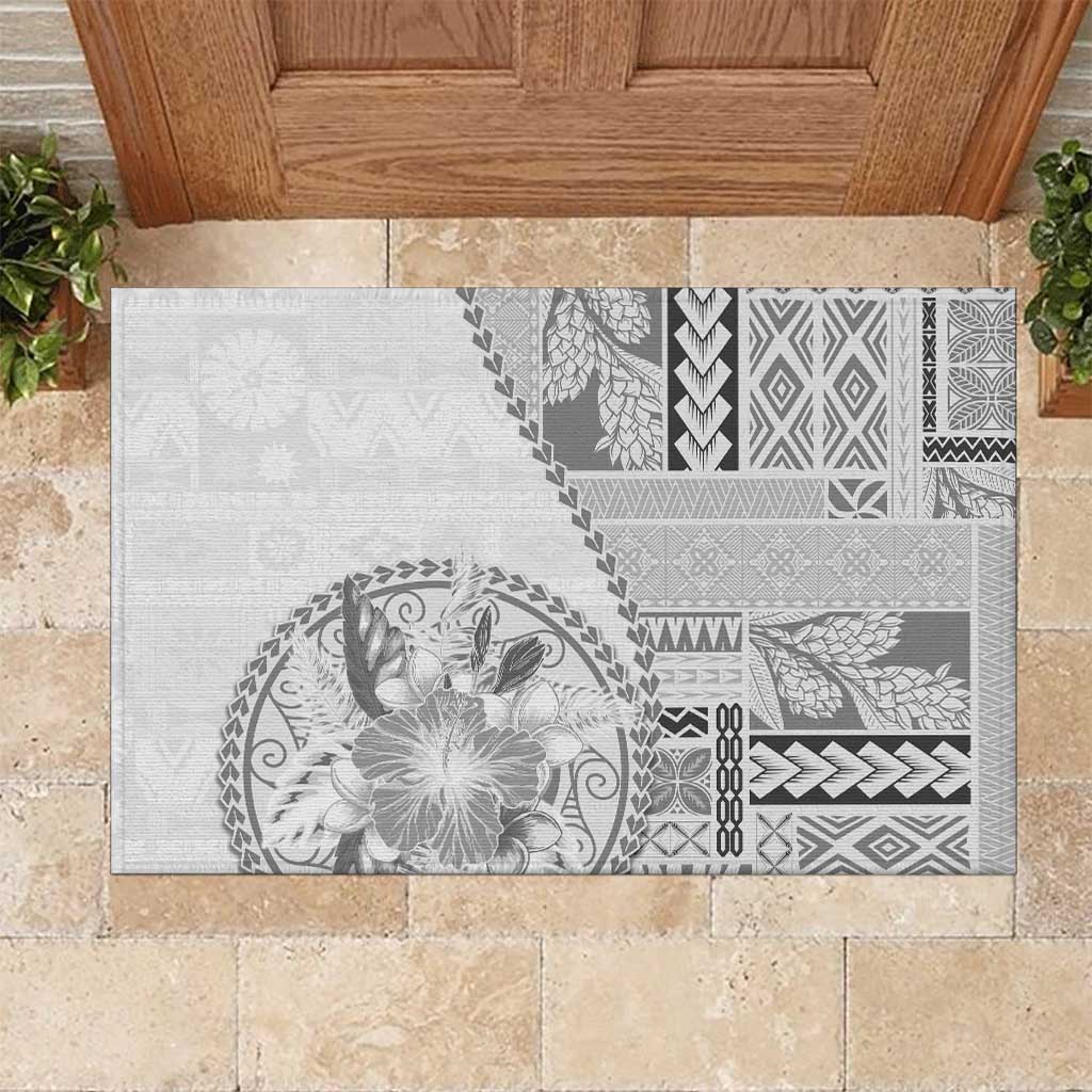 Samoa Siapo Elegant Rubber Doormat Hibiscus White Motifs LT05 White - Polynesian Pride