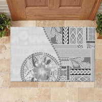 Samoa Siapo Elegant Rubber Doormat Hibiscus White Motifs LT05 White - Polynesian Pride