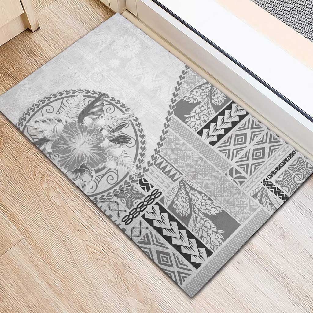 Samoa Siapo Elegant Rubber Doormat Hibiscus White Motifs LT05 - Polynesian Pride