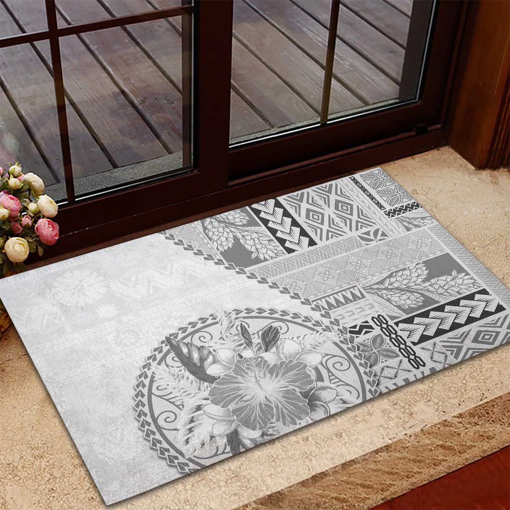 Samoa Siapo Elegant Rubber Doormat Hibiscus White Motifs LT05 - Polynesian Pride