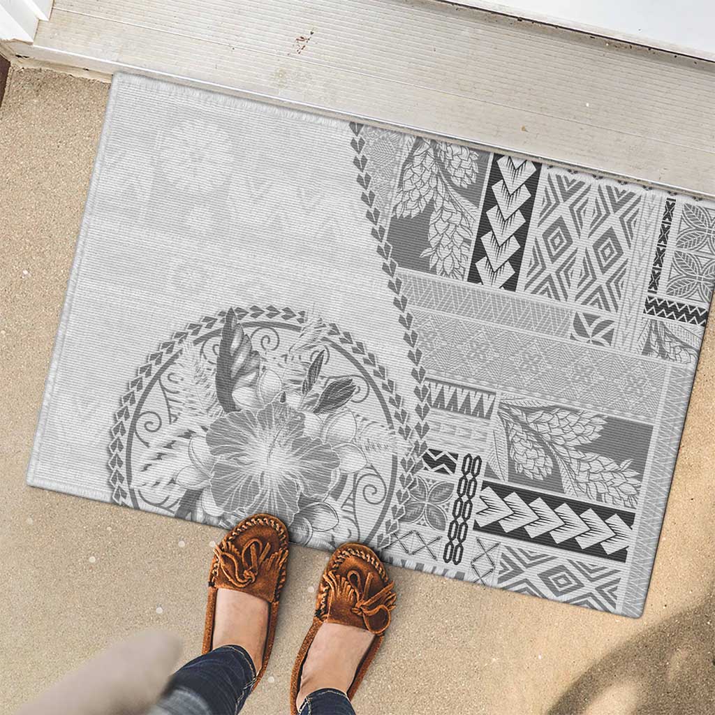 Samoa Siapo Elegant Rubber Doormat Hibiscus White Motifs LT05 - Polynesian Pride