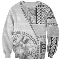 Samoa Siapo Elegant Sweatshirt Hibiscus White Motifs LT05 Unisex White - Polynesian Pride