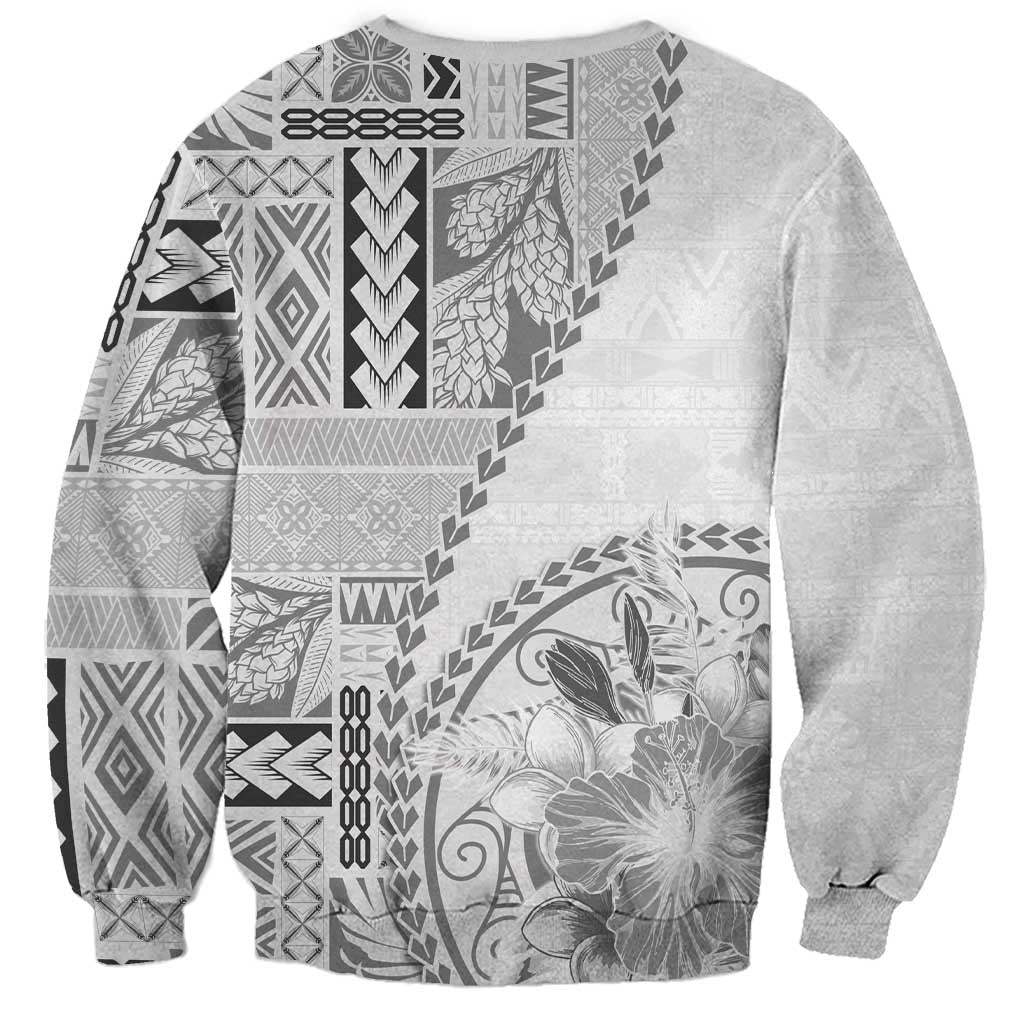 Samoa Siapo Elegant Sweatshirt Hibiscus White Motifs LT05 - Polynesian Pride
