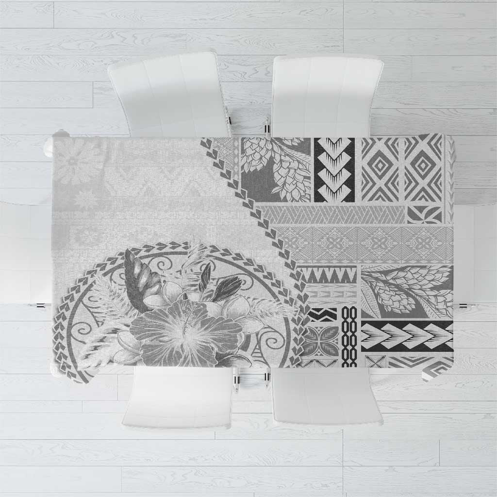 Samoa Siapo Elegant Tablecloth Hibiscus White Motifs LT05 White - Polynesian Pride