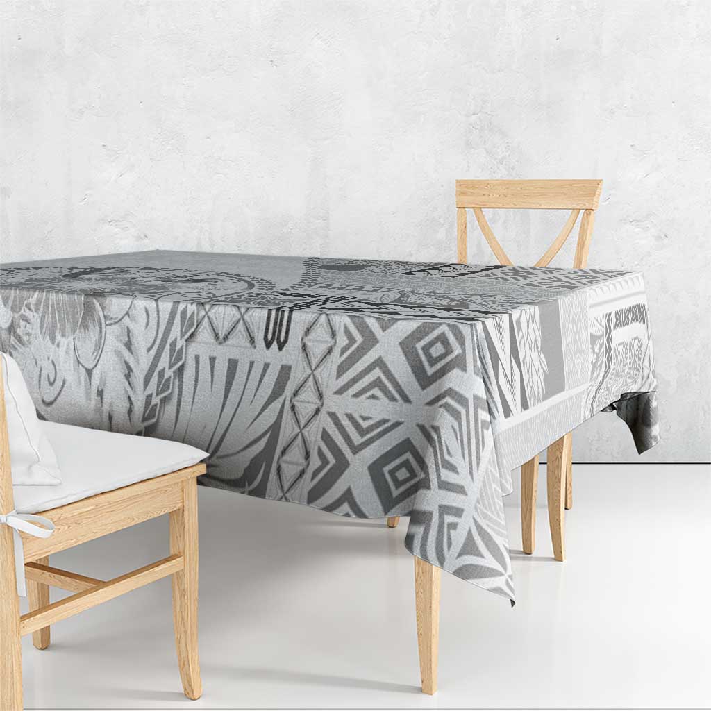 Samoa Siapo Elegant Tablecloth Hibiscus White Motifs LT05 - Polynesian Pride