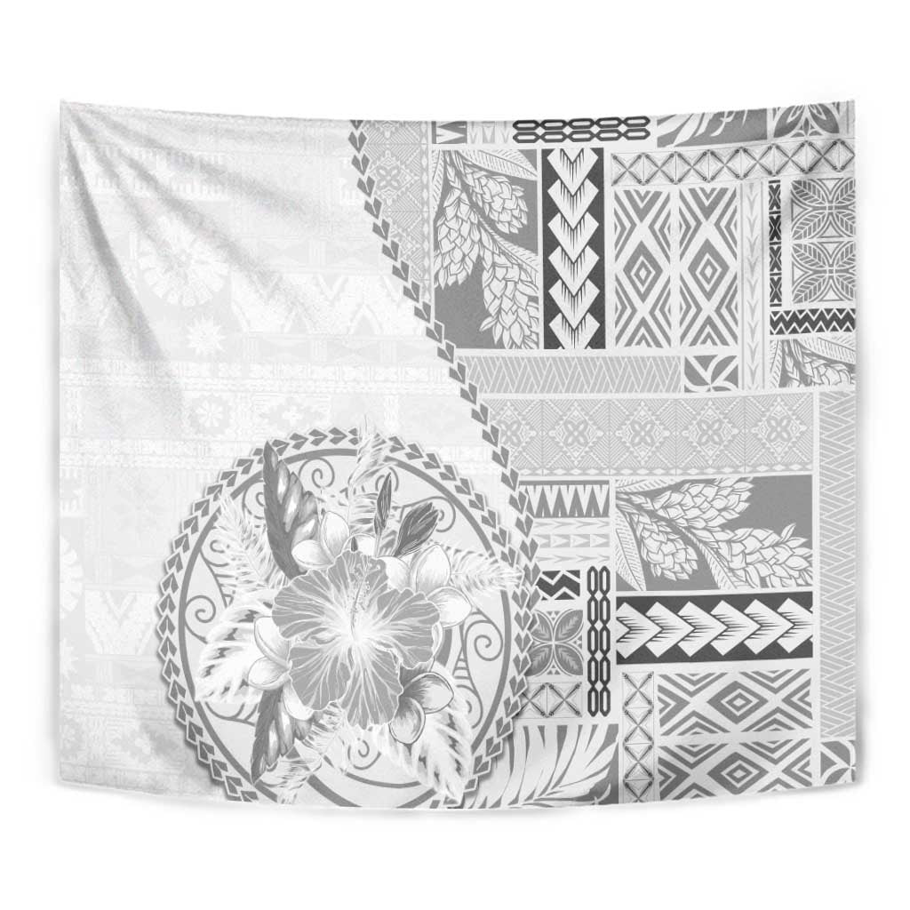 Samoa Siapo Elegant Tapestry Hibiscus White Motifs LT05 - Polynesian Pride