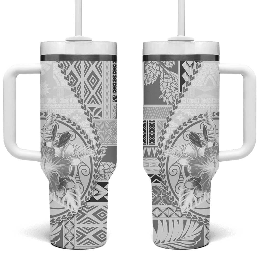 Samoa Siapo Elegant Tumbler With Handle Hibiscus White Motifs LT05 One Size: 40 oz White - Polynesian Pride