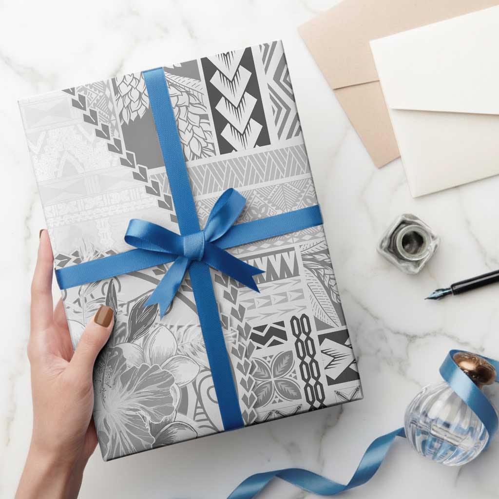 Samoa Siapo Elegant Wrapping Paper Hibiscus White Motifs LT05 - Polynesian Pride