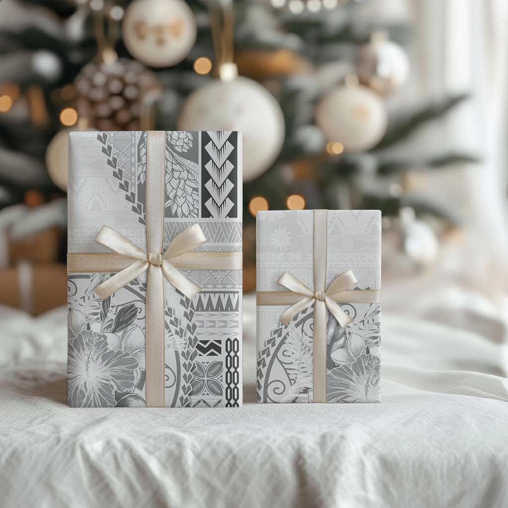 Samoa Siapo Elegant Wrapping Paper Hibiscus White Motifs LT05 - Polynesian Pride