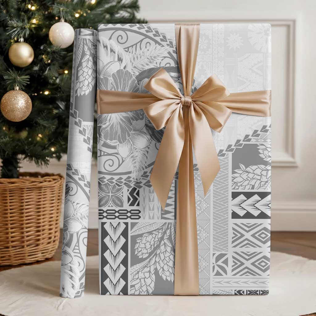Samoa Siapo Elegant Wrapping Paper Hibiscus White Motifs LT05 - Polynesian Pride