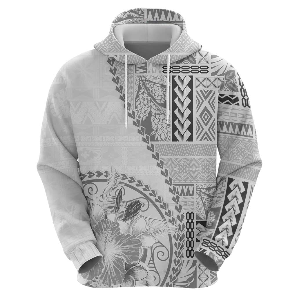 Samoa Siapo Elegant Zip Hoodie Hibiscus White Motifs LT05 - Polynesian Pride