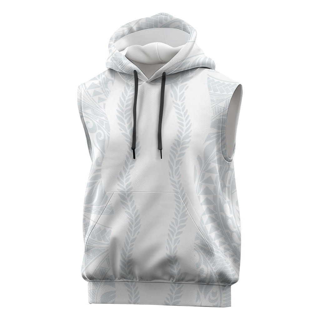 Samoa Lotu Tamaiti Sleeveless Hoodie Teuila With Tribal Motifs LT05 White - Polynesian Pride