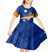 Personalized Marshall Islands Kid Short Sleeve Dress Manit Day Coat Of Arms With Polynesian Turtle LT05 - Polynesian Pride