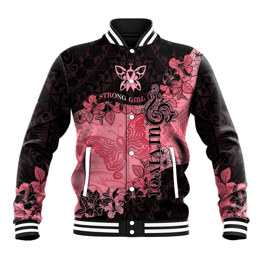 Breast Cancer Baseball Jacket Survivor Polynesian Ribbon Butterfly LT05 Unisex Pink - Polynesian Pride