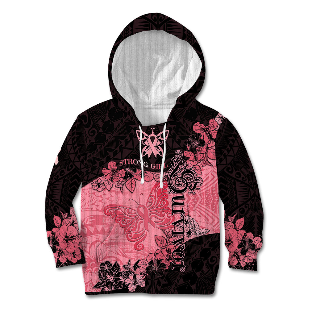 Breast Cancer Kid Hoodie Survivor Polynesian Ribbon Butterfly LT05 Pink - Polynesian Pride