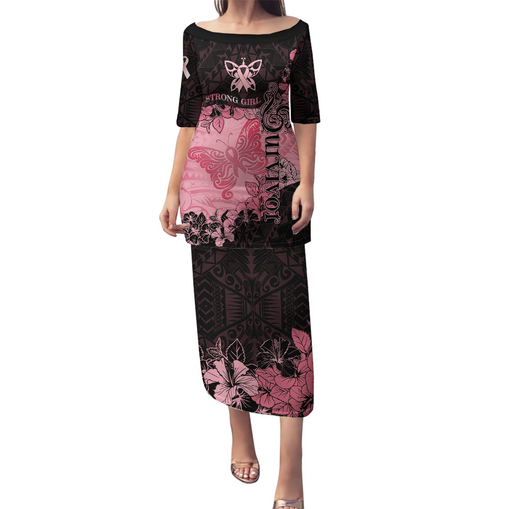 Breast Cancer Puletasi Survivor Polynesian Ribbon Butterfly LT05 Long Dress Pink - Polynesian Pride