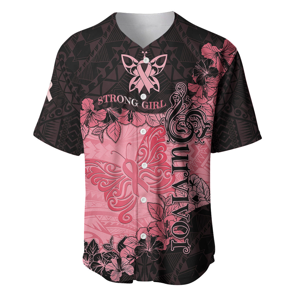 Personalized Breast Cancer Baseball Jersey Survivor Polynesian Ribbon Butterfly LT05 Pink - Polynesian Pride