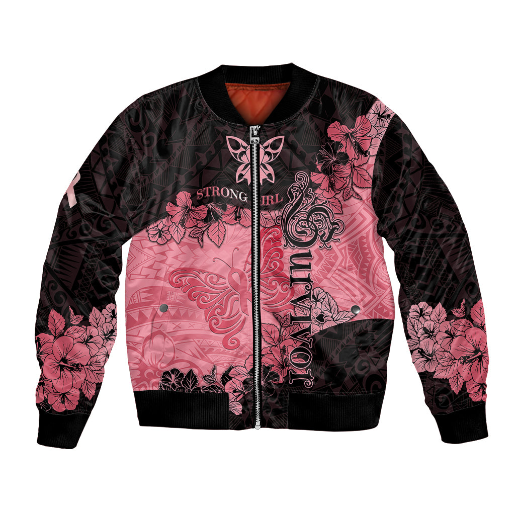 Personalized Breast Cancer Bomber Jacket Survivor Polynesian Ribbon Butterfly LT05 Unisex Pink - Polynesian Pride