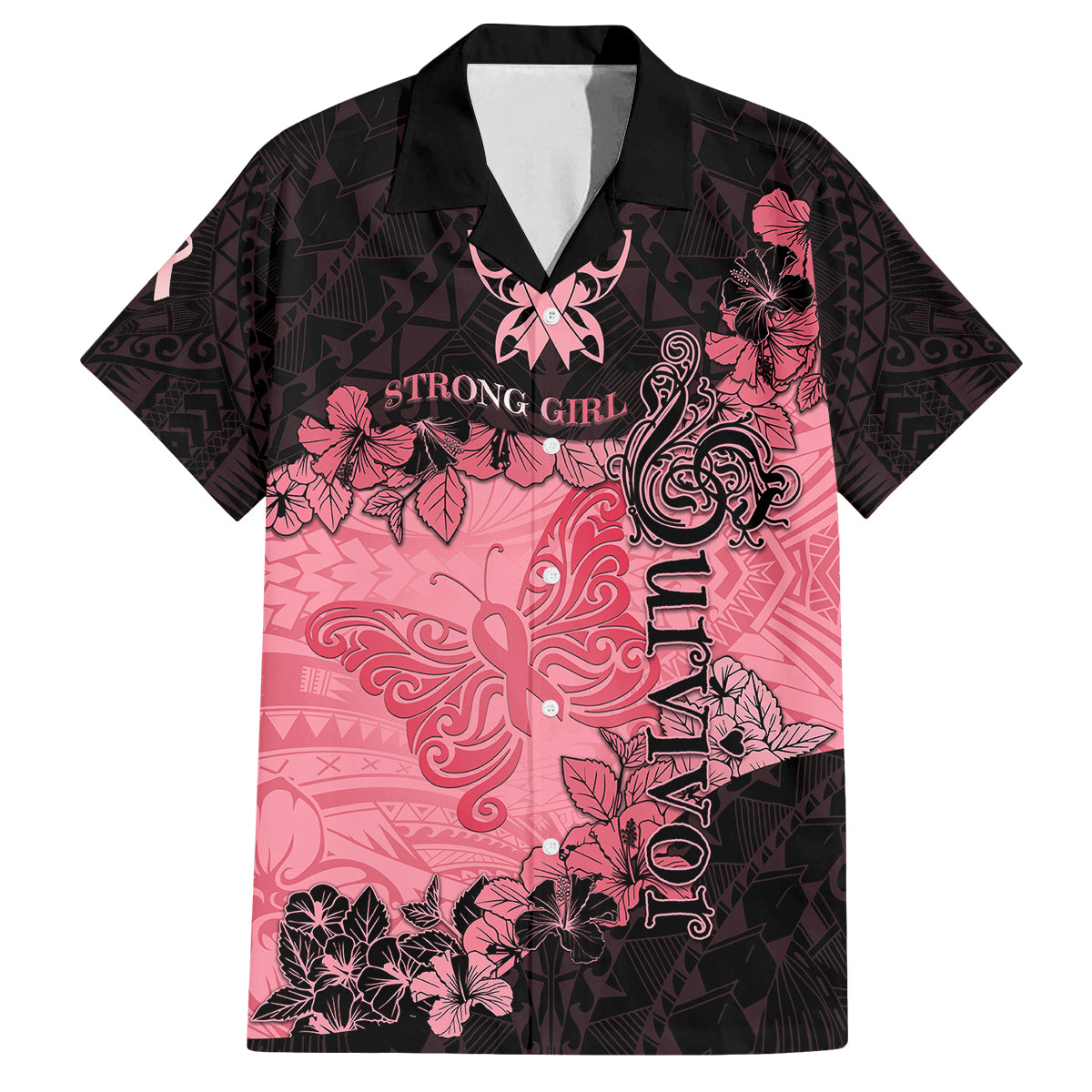 Personalized Breast Cancer Kid Hawaiian Shirt Survivor Polynesian Ribbon Butterfly LT05 Kid Pink - Polynesian Pride