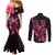 Breast Cancer Awareness Couples Matching Mermaid Dress and Long Sleeve Button Shirts Ribbon Polynesian Pattern Black Version LT05 - Polynesian Pride