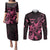 Breast Cancer Awareness Couples Matching Puletasi Dress and Long Sleeve Button Shirts Ribbon Polynesian Pattern Black Version LT05 Black - Polynesian Pride