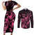 Breast Cancer Awareness Couples Matching Short Sleeve Bodycon Dress and Long Sleeve Button Shirts Ribbon Polynesian Pattern Black Version LT05 Black - Polynesian Pride