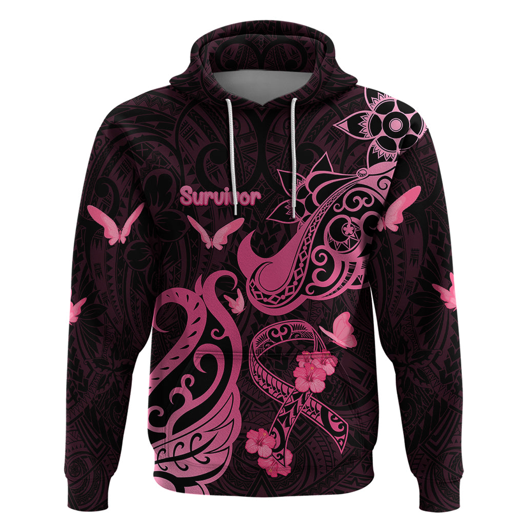 Breast Cancer Awareness Hoodie Ribbon Polynesian Pattern Black Version LT05 Pullover Hoodie Black - Polynesian Pride