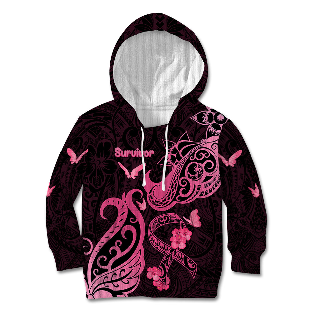 Breast Cancer Awareness Kid Hoodie Ribbon Polynesian Pattern Black Version LT05 Black - Polynesian Pride