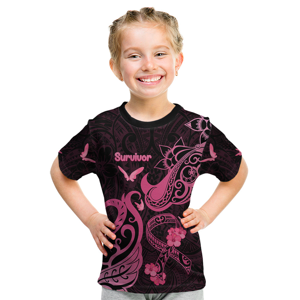 Breast Cancer Awareness Kid T Shirt Ribbon Polynesian Pattern Black Version LT05 Black - Polynesian Pride