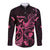 Breast Cancer Awareness Long Sleeve Button Shirt Ribbon Polynesian Pattern Black Version LT05 Unisex Black - Polynesian Pride