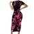 Breast Cancer Awareness Short Sleeve Bodycon Dress Ribbon Polynesian Pattern Black Version LT05 Long Dress Black - Polynesian Pride