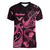 Breast Cancer Awareness Women V Neck T Shirt Ribbon Polynesian Pattern Black Version LT05 Female Black - Polynesian Pride