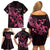 Personalized Breast Cancer Awareness Family Matching Off Shoulder Short Dress and Hawaiian Shirt Ribbon Polynesian Pattern Black Version LT05 - Polynesian Pride