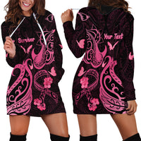 Personalized Breast Cancer Awareness Hoodie Dress Ribbon Polynesian Pattern Black Version LT05 - Polynesian Pride