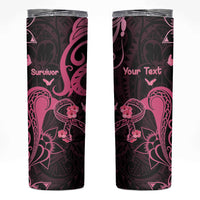 Personalised Breast Cancer Awareness Skinny Tumbler Ribbon Polynesian Pattern Black Version LT05 Black - Polynesian Pride