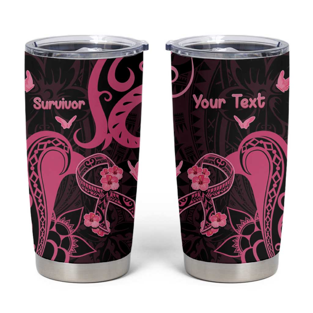 Personalised Breast Cancer Awareness Tumbler Cup Ribbon Polynesian Pattern Black Version LT05 Black - Polynesian Pride