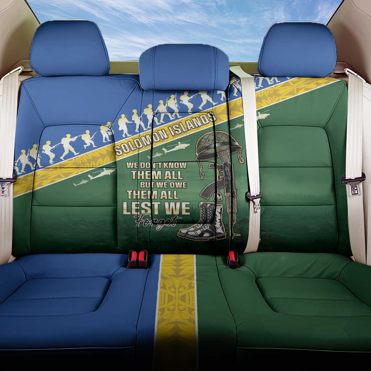 Solomon Islands Remembrance Day Back Car Seat Cover Lest We Forget LT05 One Size Green - Polynesian Pride