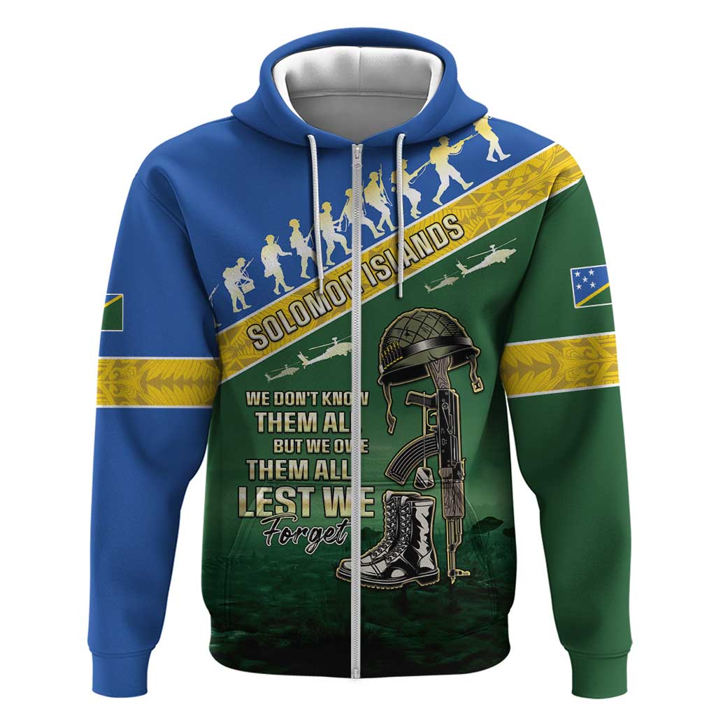 Solomon Islands Remembrance Day Hoodie Lest We Forget LT05 Zip Hoodie Green - Polynesian Pride