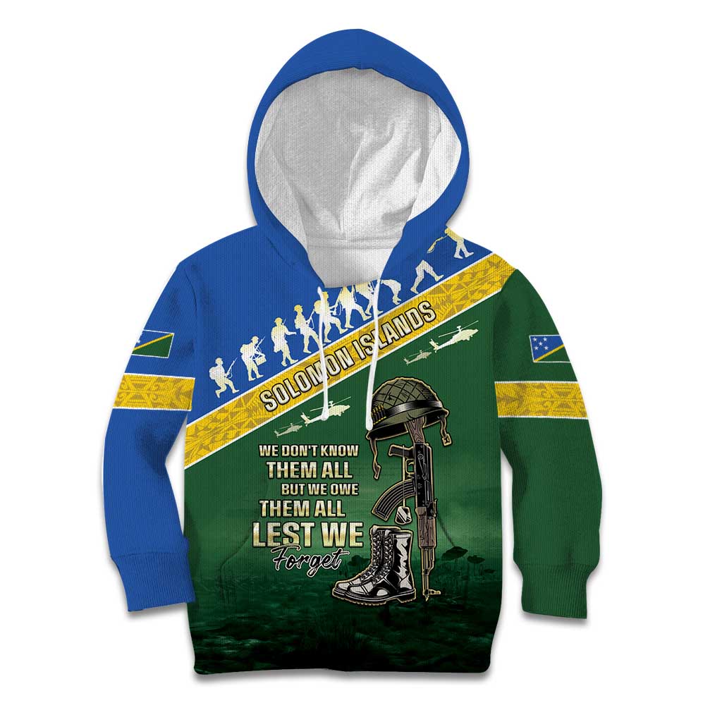 Solomon Islands Remembrance Day Kid Hoodie Lest We Forget LT05 Hoodie Green - Polynesian Pride