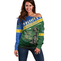 Solomon Islands Remembrance Day Off Shoulder Sweater Lest We Forget LT05 Women Green - Polynesian Pride