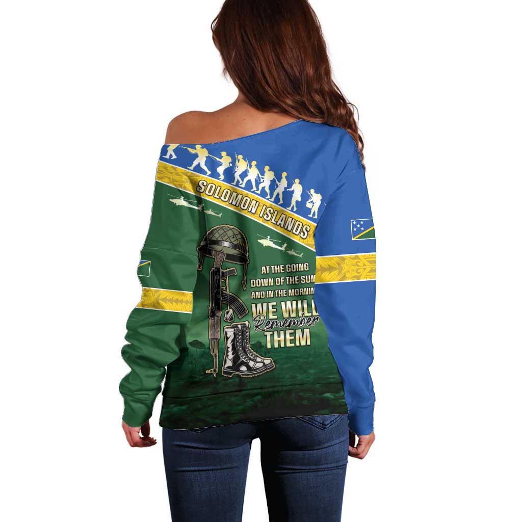 Solomon Islands Remembrance Day Off Shoulder Sweater Lest We Forget LT05 - Polynesian Pride