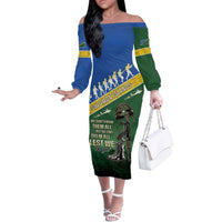 Solomon Islands Remembrance Day Off The Shoulder Long Sleeve Dress Lest We Forget LT05 Women Green - Polynesian Pride