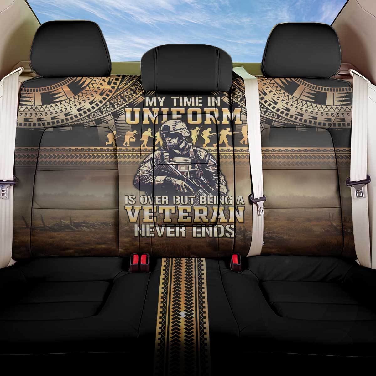 Polynesia Veterans Day Back Car Seat Cover Thank You Veterans Polynesian Pattern LT05 One Size Gold - Polynesian Pride