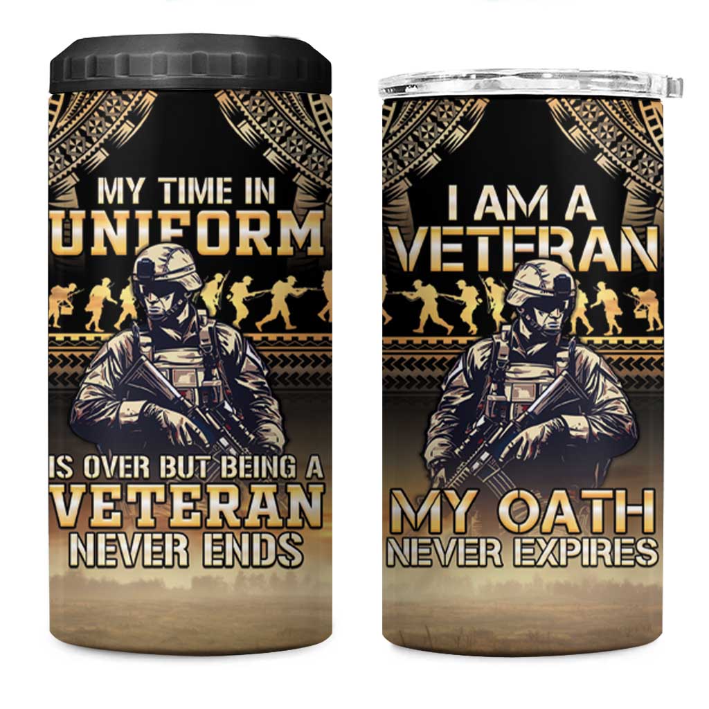 Polynesia Veterans Day 4 in 1 Can Cooler Tumbler Thank You Veterans Polynesian Pattern LT05 One Size: 16 oz Gold - Polynesian Pride