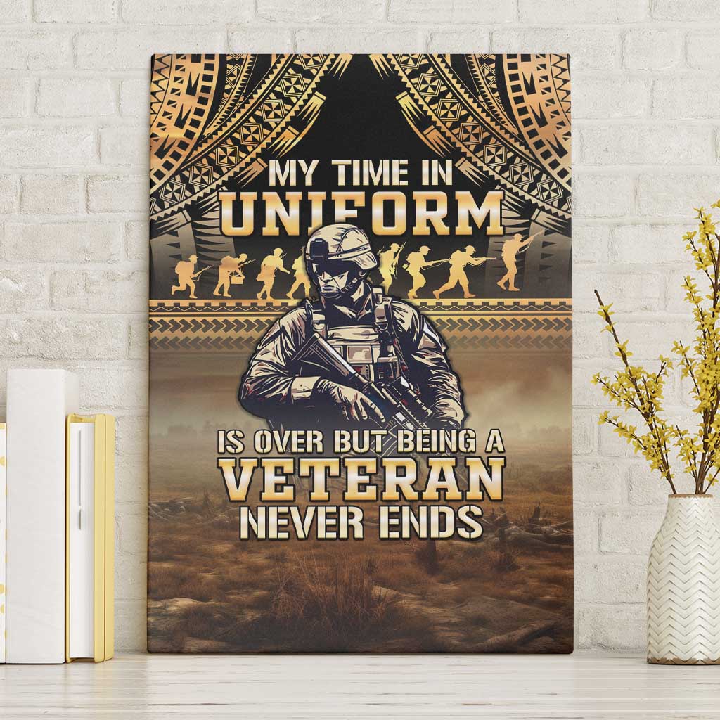 Polynesia Veterans Day Canvas Wall Art Thank You Veterans Polynesian Pattern LT05 Without Frame Gold - Polynesian Pride