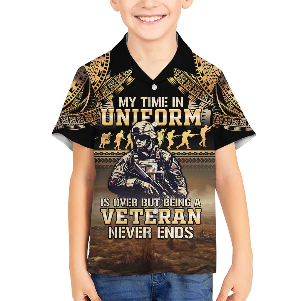 Polynesia Veterans Day Kid Hawaiian Shirt Thank You Veterans Polynesian Pattern LT05 Kid Gold - Polynesian Pride