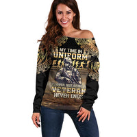Polynesia Veterans Day Off Shoulder Sweater Thank You Veterans Polynesian Pattern LT05 Women Gold - Polynesian Pride