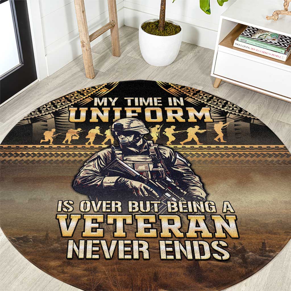 Polynesia Veterans Day Round Carpet Thank You Veterans Polynesian Pattern LT05 Gold - Polynesian Pride
