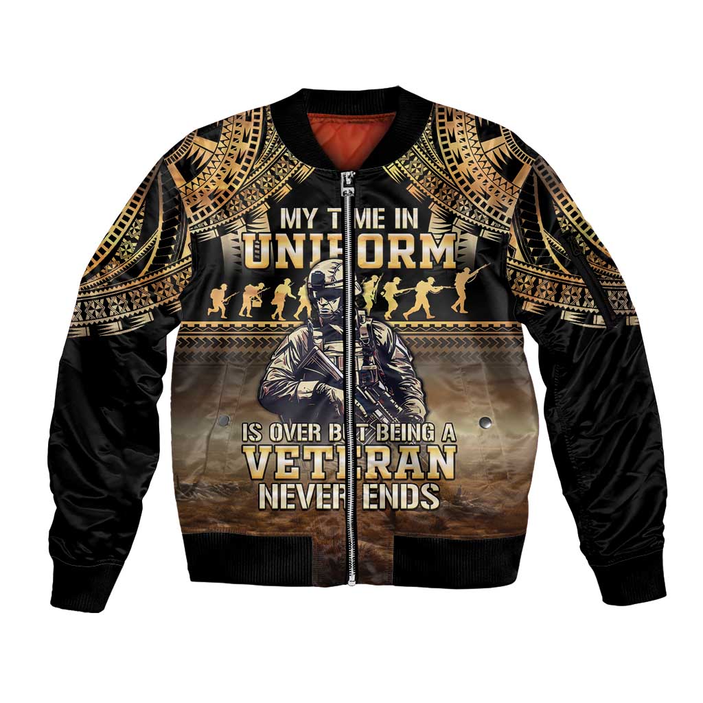Polynesia Veterans Day Sleeve Zip Bomber Jacket Thank You Veterans Polynesian Pattern LT05 Unisex Gold - Polynesian Pride