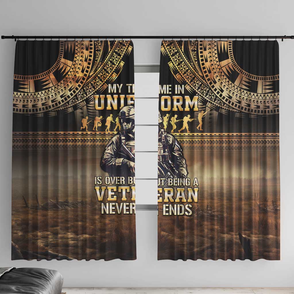 Polynesia Veterans Day Window Curtain Thank You Veterans Polynesian Pattern LT05 With Hooks Gold - Polynesian Pride